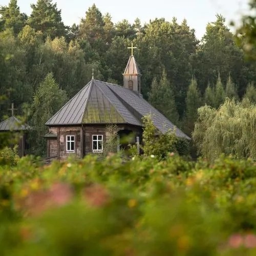 Wokół XVII-wiecznego, zrekonstruowanego kościoła pod wezwaniem Matki Boskiej Jagodnej rozciąga się ogród roślin bliblijnych i klimatyczne rosarium z ponad 150 gatunkami róż. Ziołowy Zakątek najlepiej odwiedzać od maja do października. (Fot. Michał Leja)